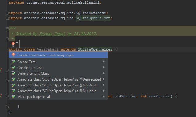 Android Java Class Olusturma